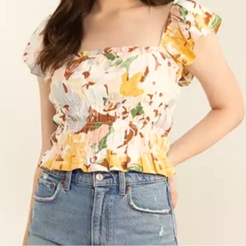 Abercrombie & Fitch Yellow Floral Crop Top